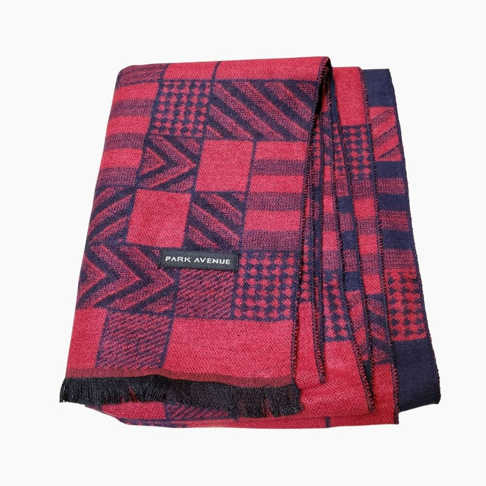 Park Avenue Rectangular Scarf, Red and Navy Check Chevron, Like New